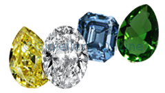 immagine di un diamante di forma ovale e taglio brillante e di altri diamanti colorati e rari